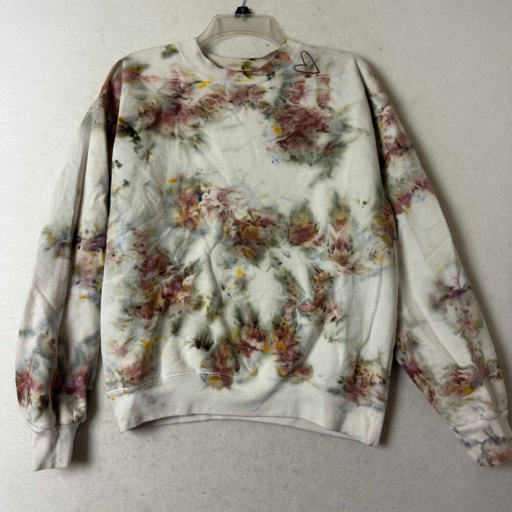 Eden & Ebb sweatshirt sz S watercolor floral Seattle WA USA boho hippie white‎